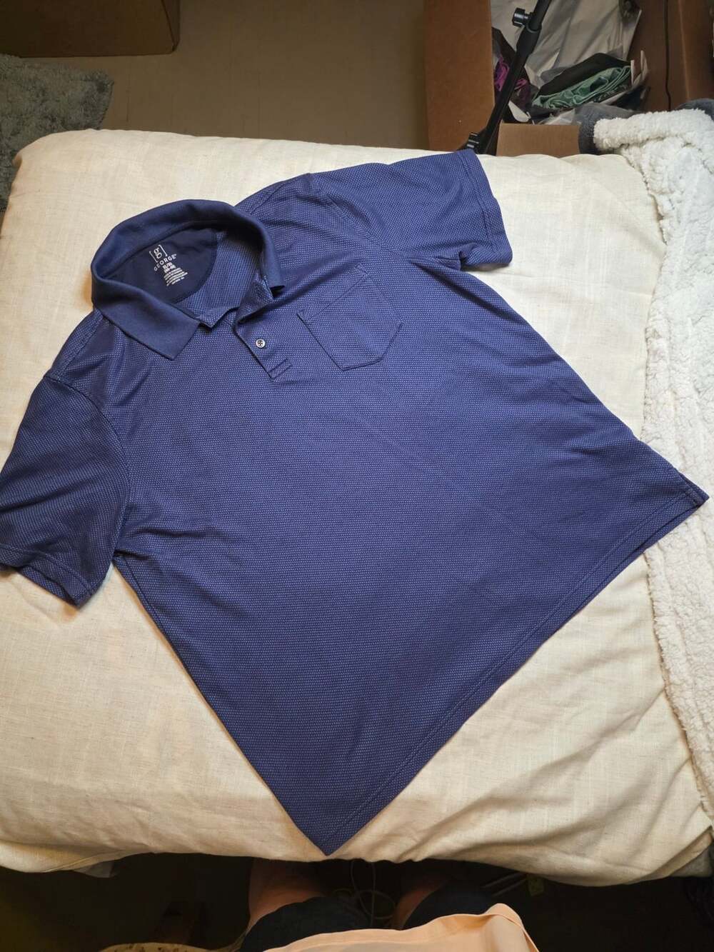 George Mens Blue Cove Jacquard Pocket Short Sleeve Polo Shirt XL (46-48)